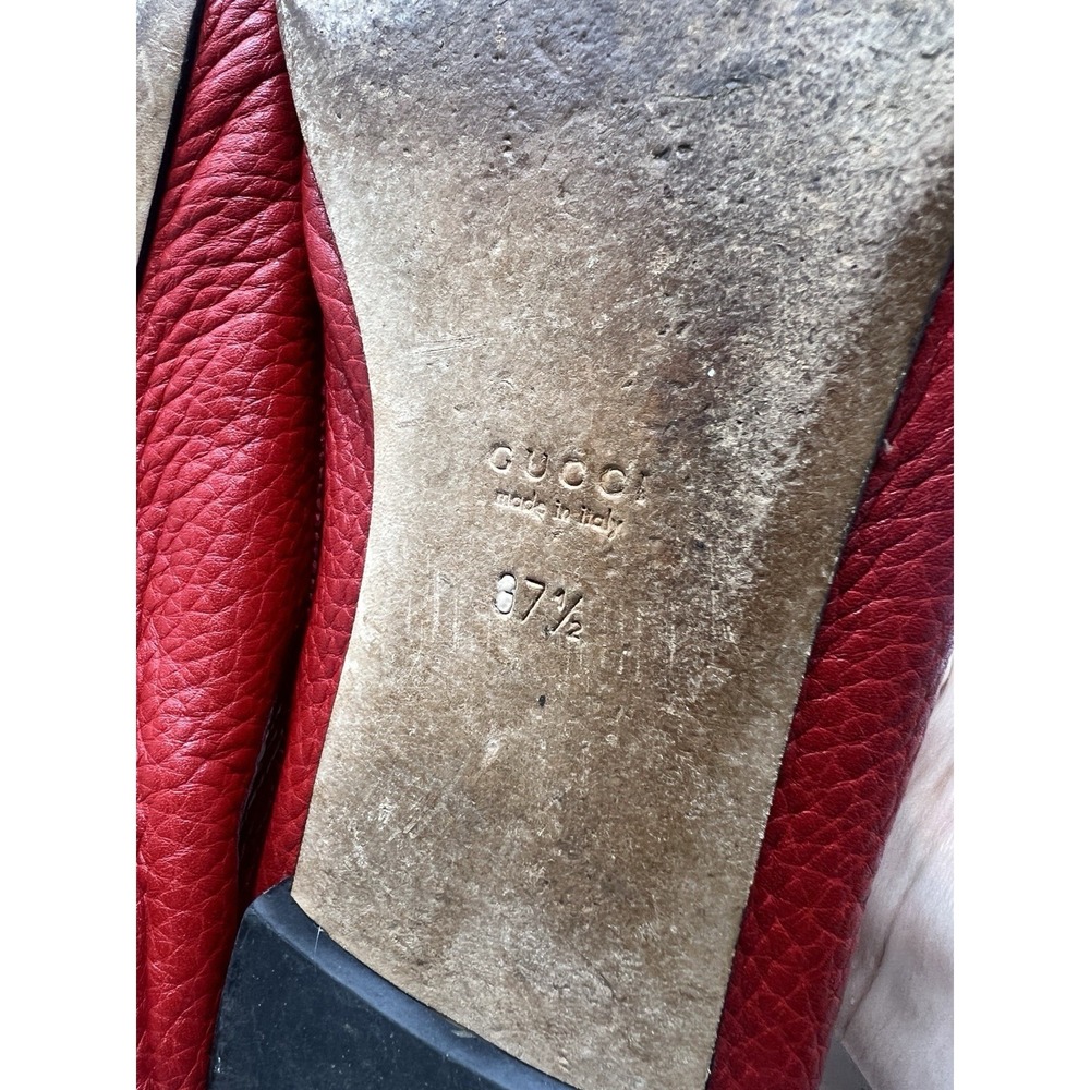 GUCCI Ballerina GG Bow 7.5 Red Leather Flats 37.5 Women's Ballet EUC - Picture 7 of 8